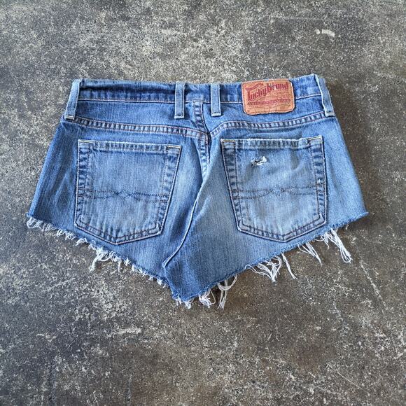 Vintage Lucky Brand Low Rise Cut Off Shorts Womens 26 Blue Denim Jean Faded 2" - Picture 4 of 8